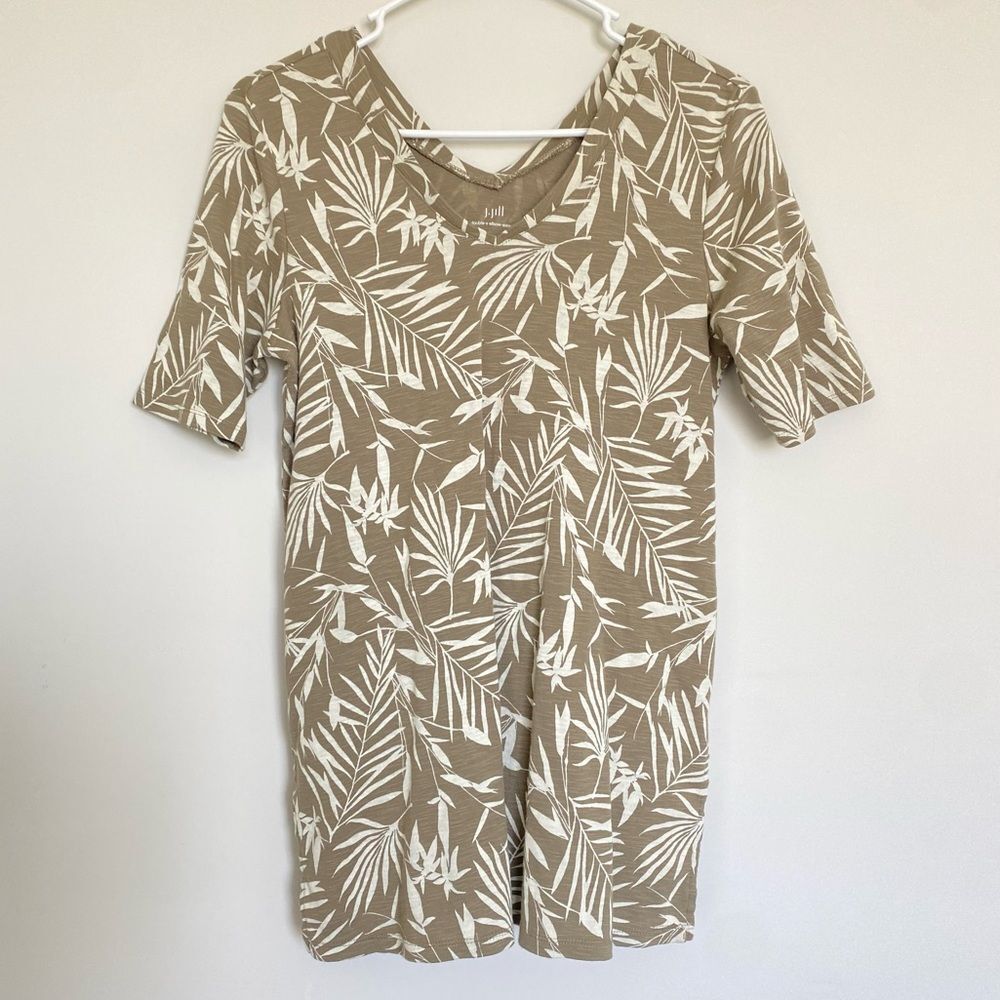 J. Jill Leaf Pattern Pima Double-v Elbow Sleeve Tunic T-shirt Pima Cotton Small